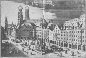la Marketplace de Munich sur une carte postale ancienne