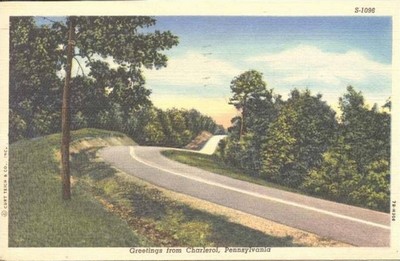 carte postale ancienne représentant une route prés de Charleroi en pennsylvanie