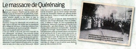 article de presse sur les fusillés de Quérénaing pendant la Première Guerre Mondiale