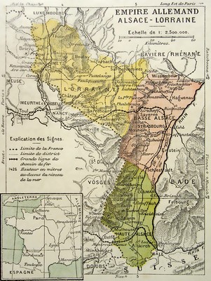 Carte de l'annexion de l'Alsace-Lorraine par l'Allemagne de 1871 à 1918